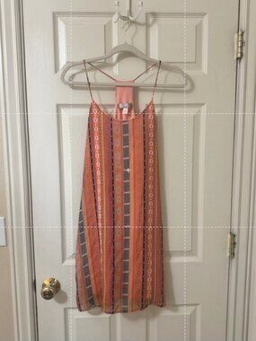 M Brand Boho Geometric Tribal Stripe Racerback Mini Tank Dress Size S Made in US